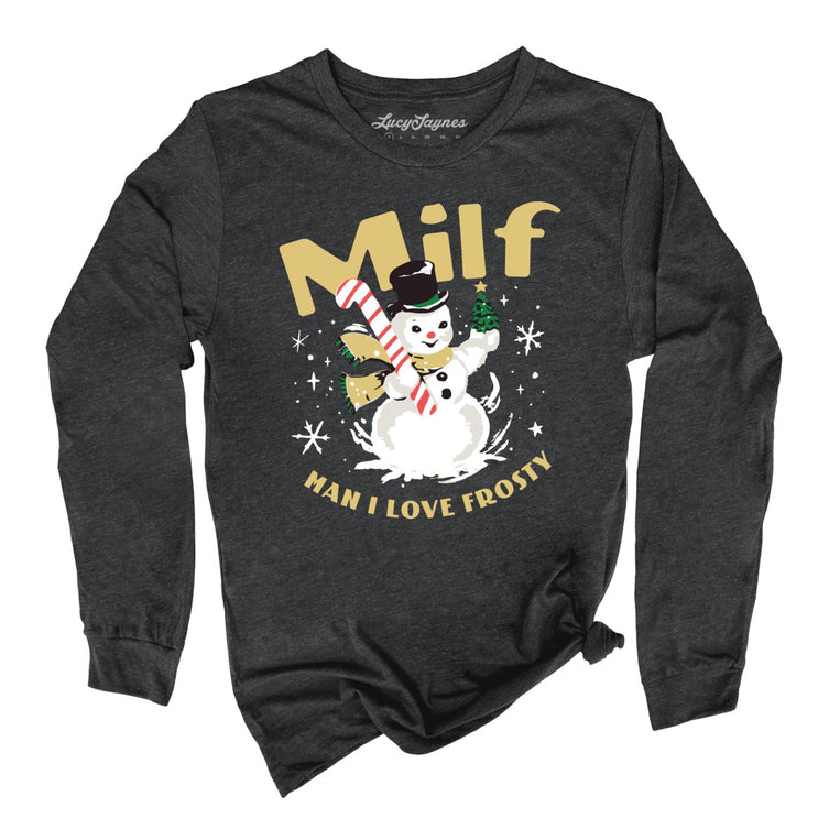 Man I Love Frosty Graphic Long Sleeve Tee - Dark Grey Heather