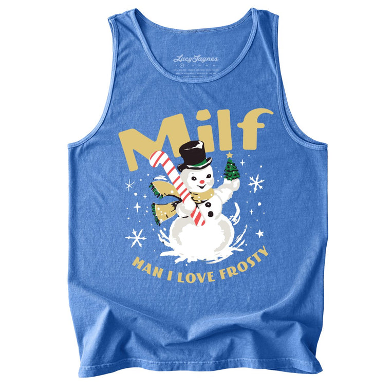 Man I Love Frosty Comfort Colors Graphic Tank Top - Flo Blue