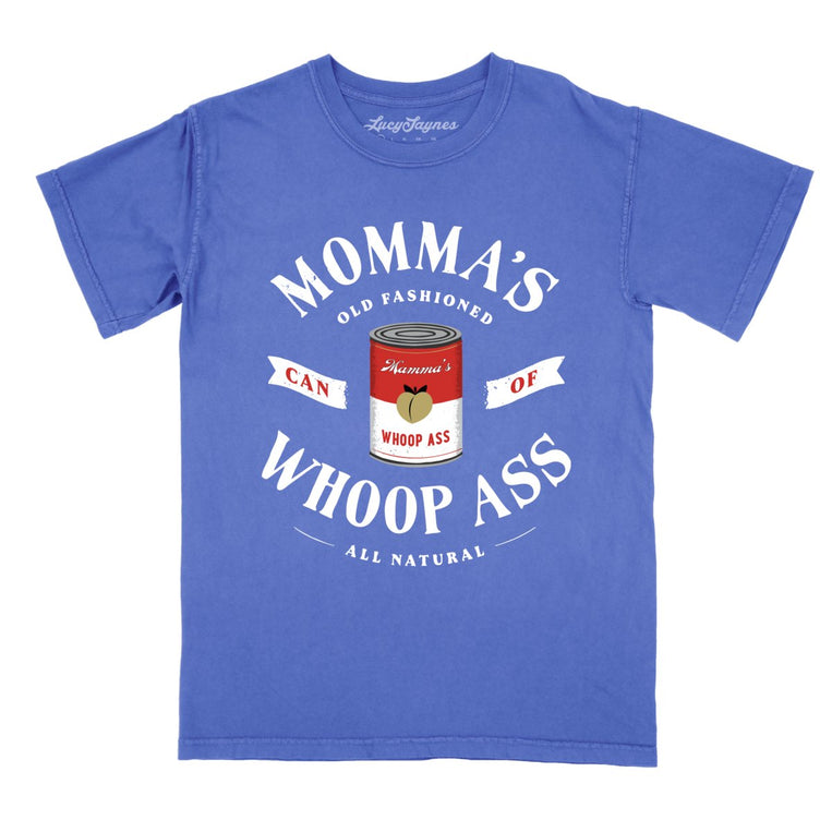 Momma's Can Of Whoop Ass Comfort Colors Graphic Tee - Flo Blue