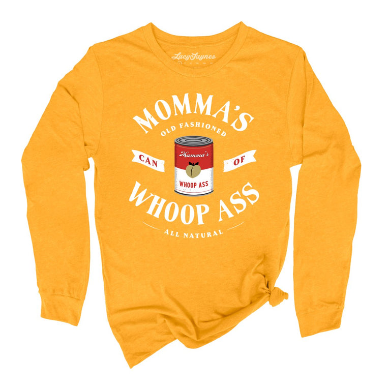 Momma's Can Of Whoop Ass Graphic Long Sleeve Tee - Gold