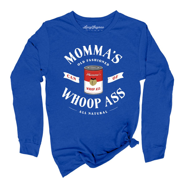 Momma's Can Of Whoop Ass Graphic Long Sleeve Tee - True Royal