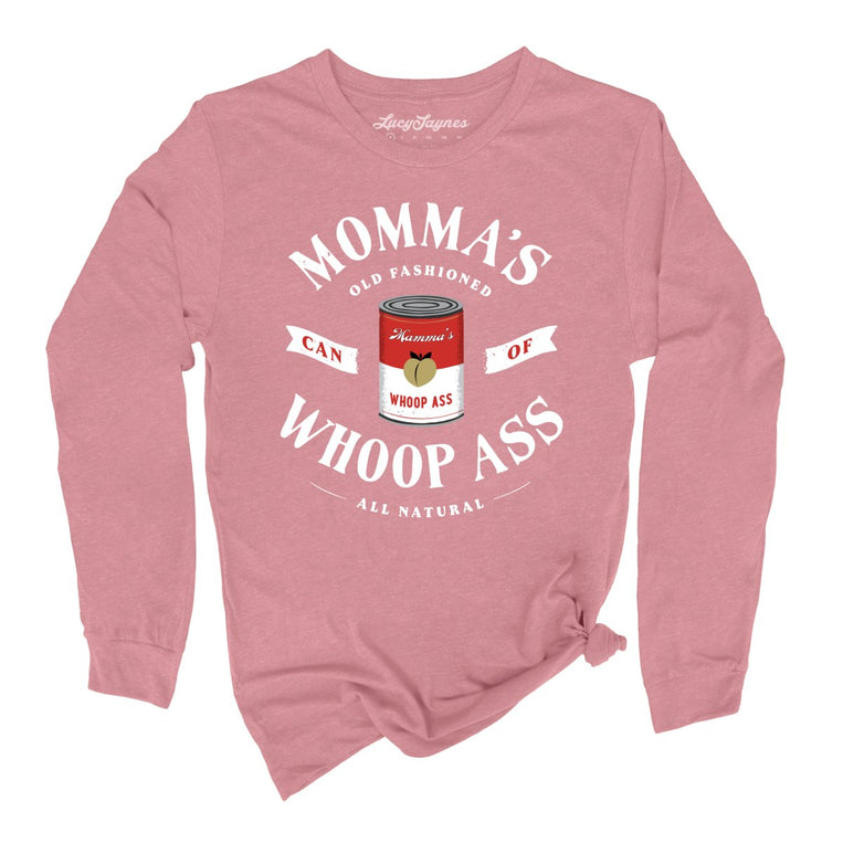 Momma's Can Of Whoop Ass Graphic Long Sleeve Tee - Heather Mauve