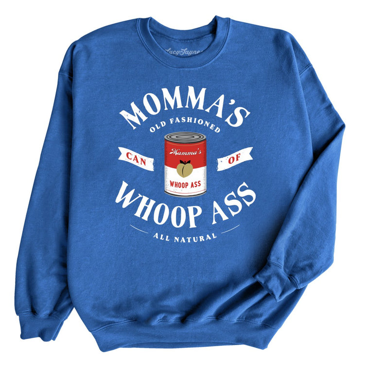 Momma's Can Of Whoop Ass Graphic Sweatshirt - Royal