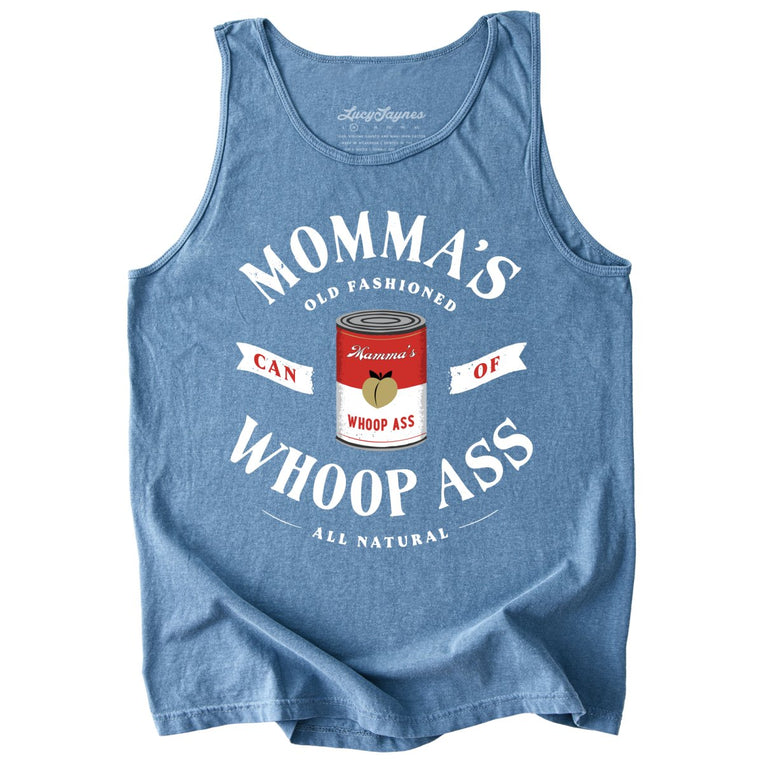 Momma's Can Of Whoop Ass Comfort Colors Graphic Tank Top - Blue Jean