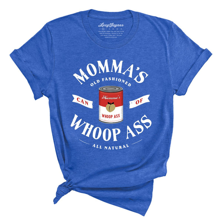 Momma's Can Of Whoop Ass Graphic Tee - Heather True Royal
