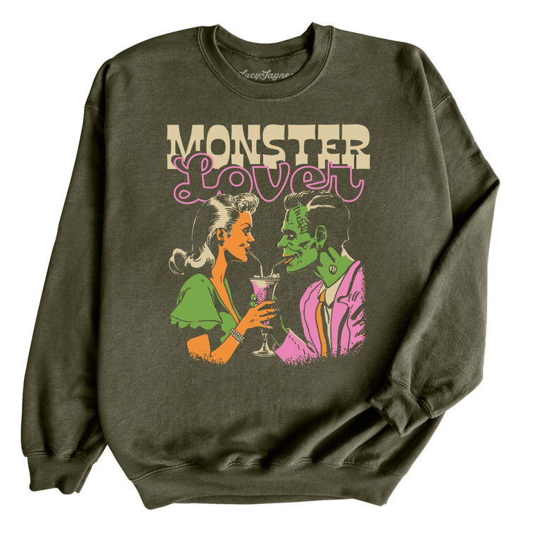 Monster Lover Graphic Sweatshirt - Military Green
