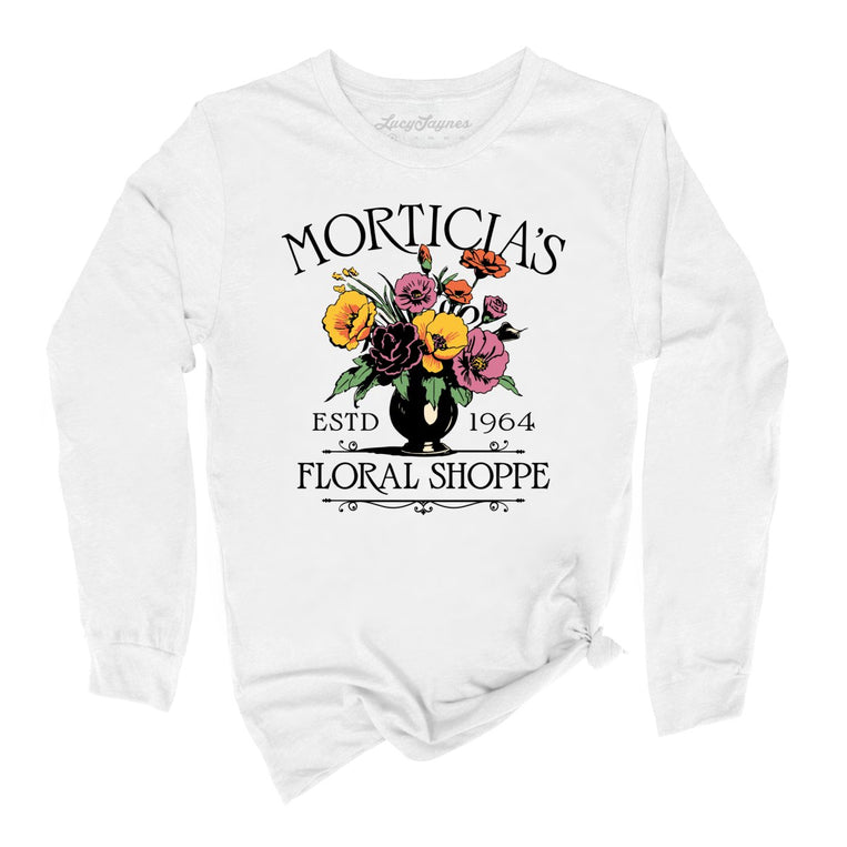 Morticia's Floral Shoppe Graphic Long Sleeve Tee - White