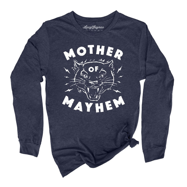 Mother Of Mayhem Graphic Long Sleeve Tee - Heather Navy