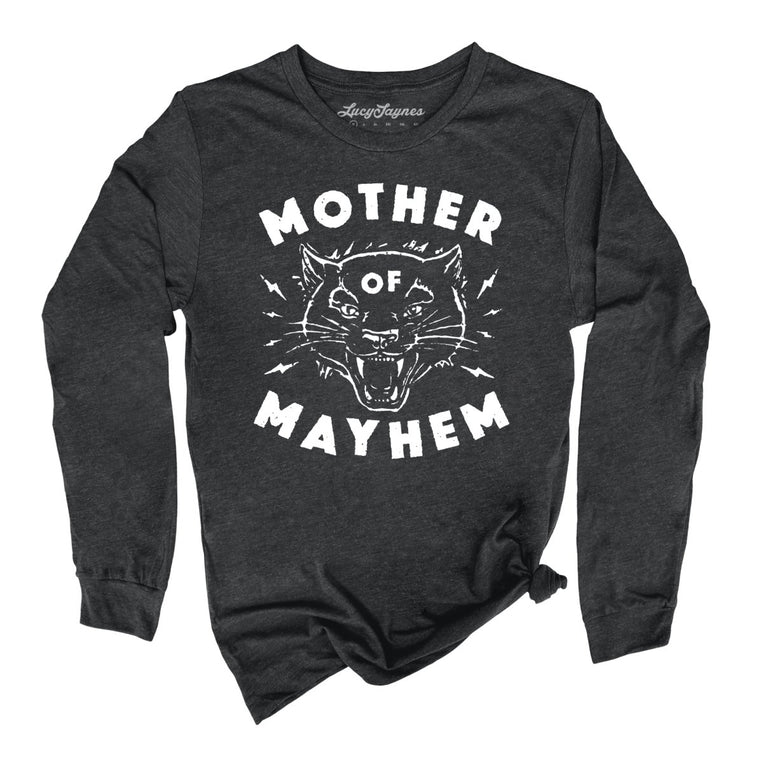 Mother Of Mayhem Graphic Long Sleeve Tee - Dark Grey Heather