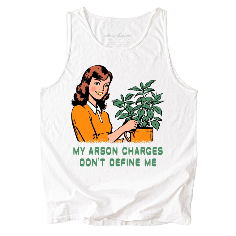 My Arson Charges Don't Define Me Comfort Colors Graphic Tank Top - White