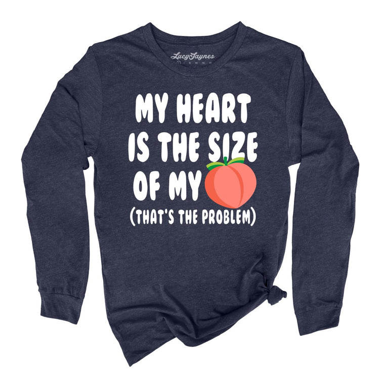 My Heart Is The Size Of My Butt Graphic Long Sleeve Tee - Heather Navy