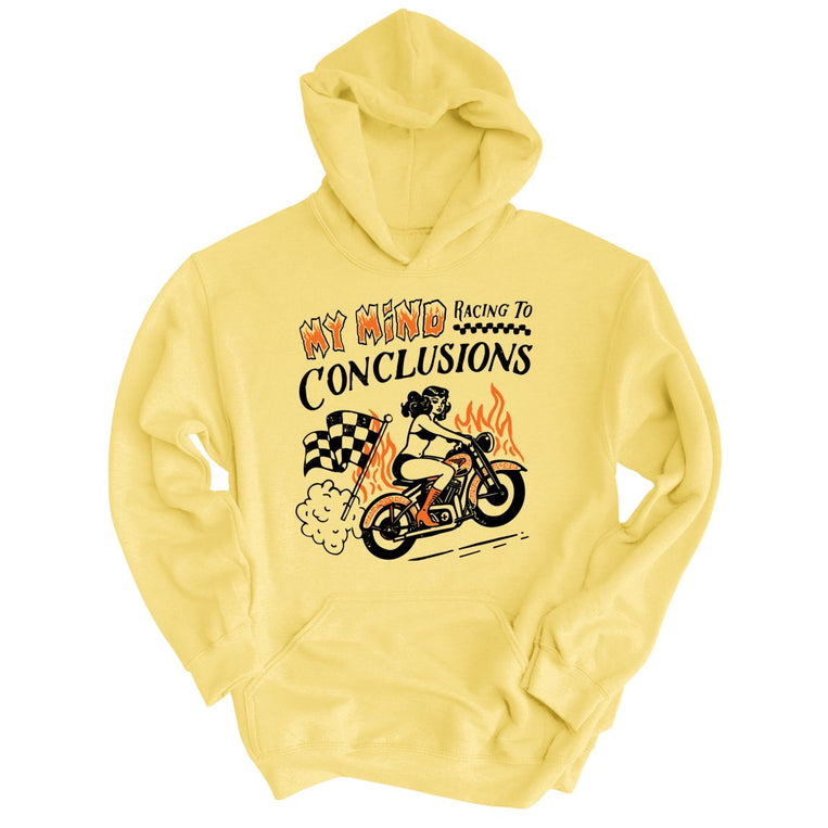 My Mind Racing To Conclusions Graphic Hoodie - Light Yellow