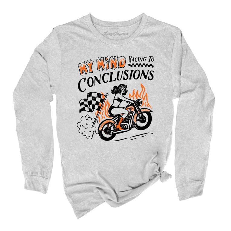 My Mind Racing To Conclusions Graphic Long Sleeve Tee - Athletic Heather