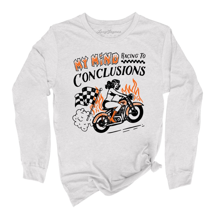 My Mind Racing To Conclusions Graphic Long Sleeve Tee - Ash
