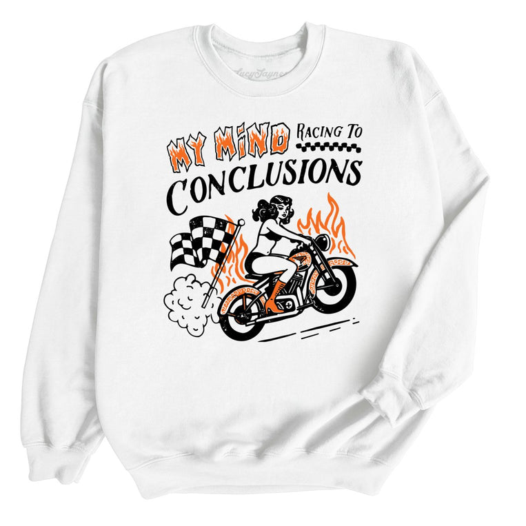 My Mind Racing To Conclusions Graphic Sweatshirt - White