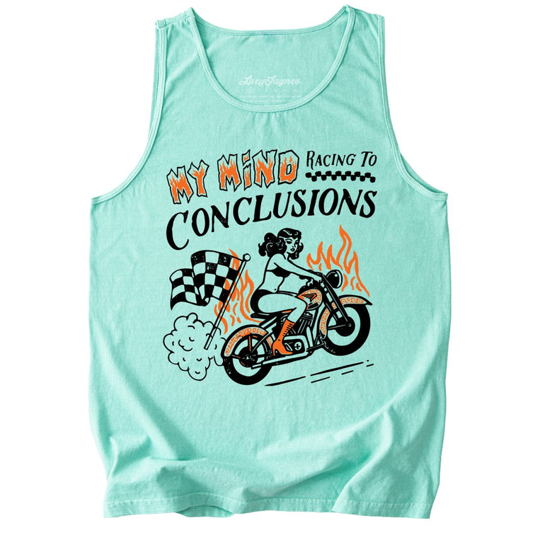 My Mind Racing To Conclusions Comfort Colors Graphic Tank Top - Island Reef