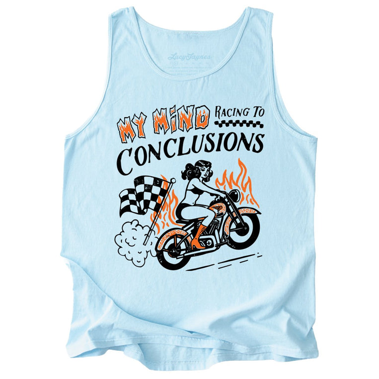 My Mind Racing To Conclusions Comfort Colors Graphic Tank Top - Chambray