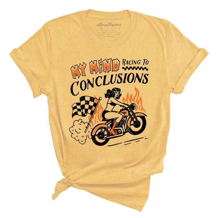 My Mind Racing To Conclusions Graphic Tee - Heather Yellow Gold