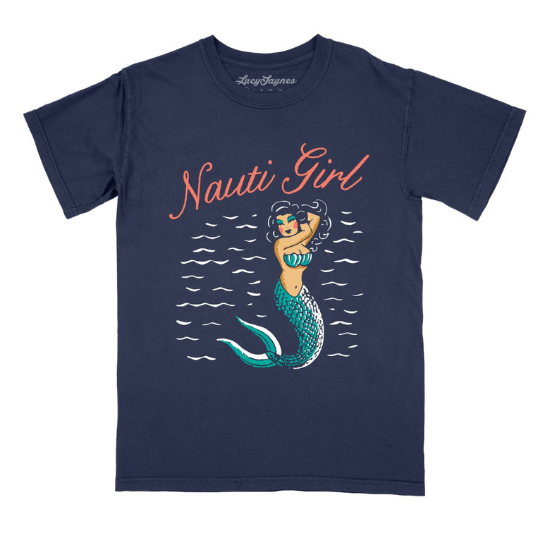 Nauti Girl Comfort Colors Graphic Tee - True Navy