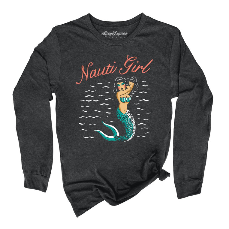 Nauti Girl Graphic Long Sleeve Tee - Dark Grey Heather