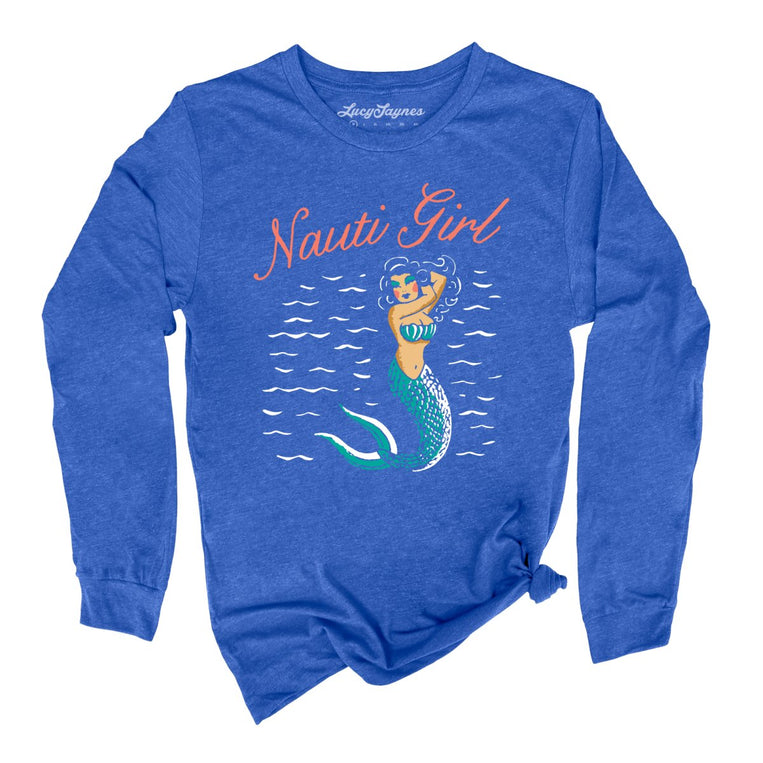 Nauti Girl Graphic Long Sleeve Tee - Heather True Royal