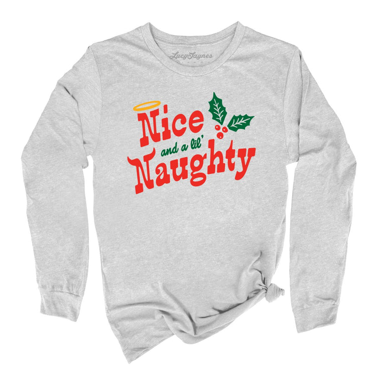 Nice and a Lil' Naughty Graphic Long Sleeve Tee - Athletic Heather