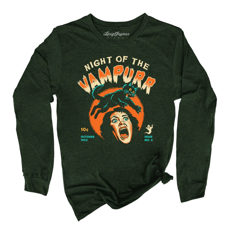 Night Of The Vampurr Graphic Long Sleeve Tee - Heather Forest