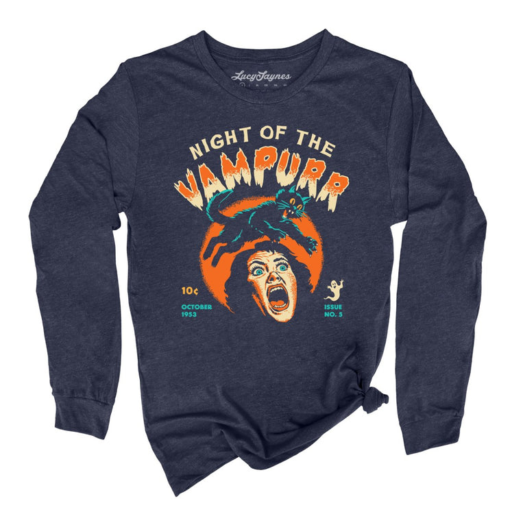 Night Of The Vampurr Graphic Long Sleeve Tee - Heather Navy