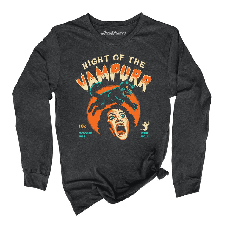 Night Of The Vampurr Graphic Long Sleeve Tee - Dark Grey Heather