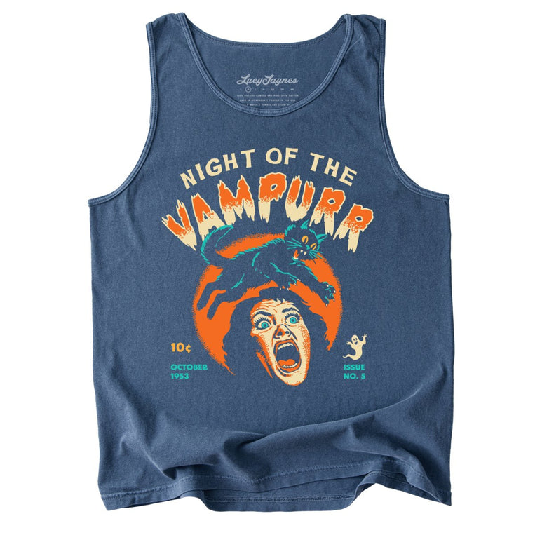 Night Of The Vampurr Comfort Colors Graphic Tank Top - Denim