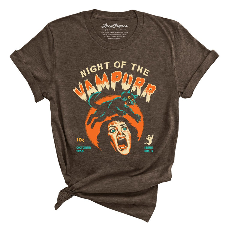 Night Of The Vampurr Graphic Tee - Heather Brown
