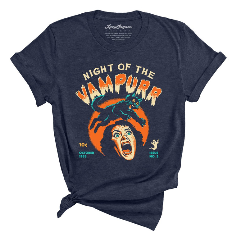 Night Of The Vampurr Graphic Tee - Heather Midnight Navy