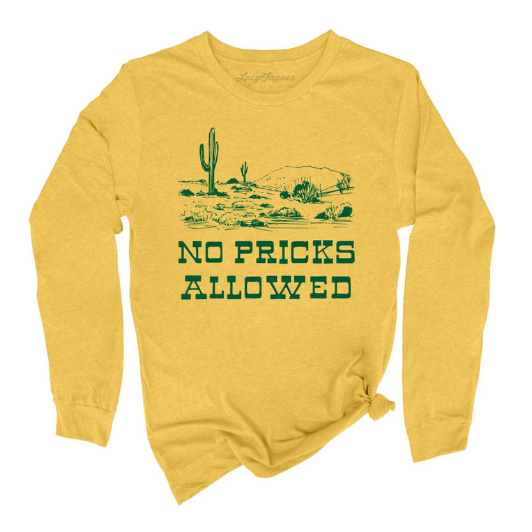 No Pricks Allowed Graphic Long Sleeve Tee - Heather Yellow Gold