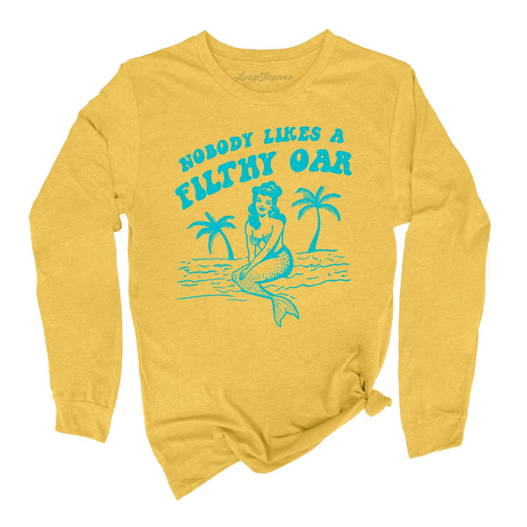 Nobody Likes A Filthy Oar Graphic Long Sleeve Tee - Heather Yellow Gold