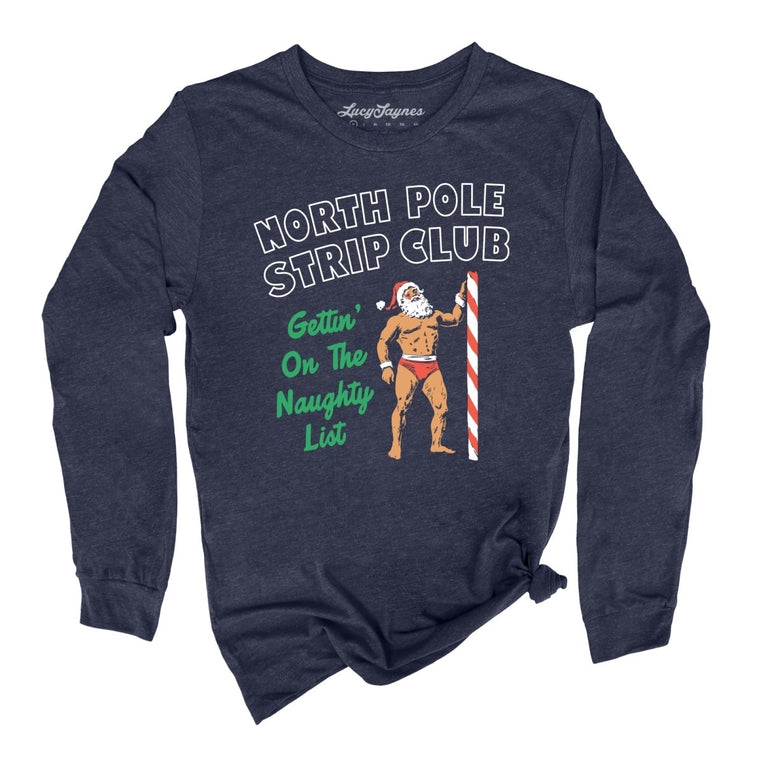 North Pole Strip Club Graphic Long Sleeve Tee - Heather Navy