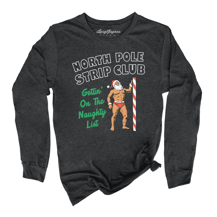 North Pole Strip Club Graphic Long Sleeve Tee - Dark Grey Heather