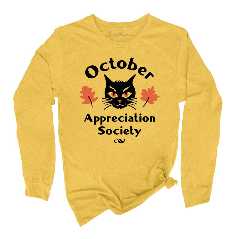 October Appreciation Society Graphic Long Sleeve Tee - Heather Yellow Gold