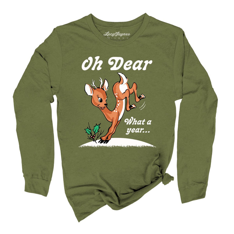 Oh Dear What A Year Graphic Long Sleeve Tee - Olive