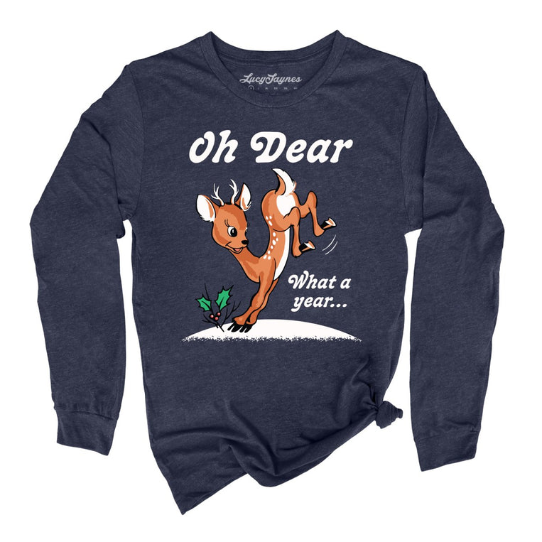 Oh Dear What A Year Graphic Long Sleeve Tee - Heather Navy