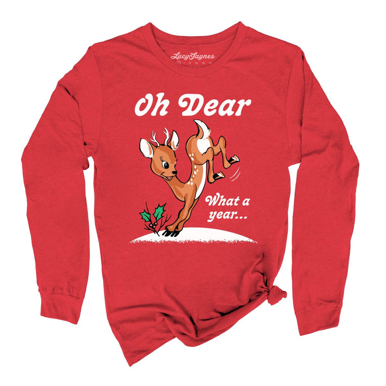 Oh Dear What A Year Graphic Long Sleeve Tee - Red