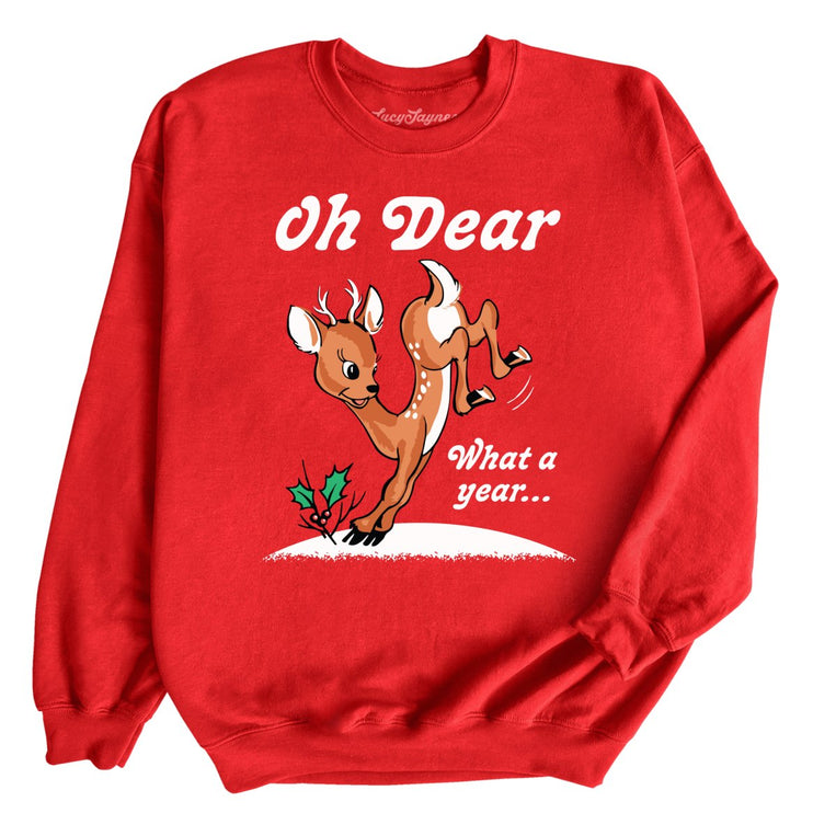 Oh Dear What A Year Graphic Sweatshirt - Red