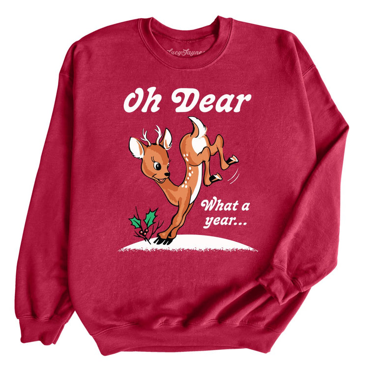 Oh Dear What A Year Graphic Sweatshirt - Cardinal Red