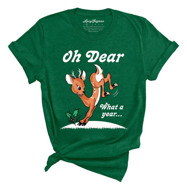 Oh Dear What A Year Graphic Tee - Heather Grass Green
