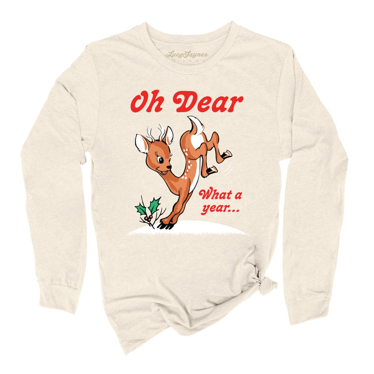 Oh Dear What A Year Graphic Long Sleeve Tee - Natural