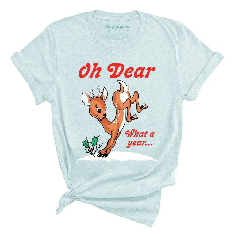 Oh Dear What A Year Graphic Tee - Heather Ice Blue