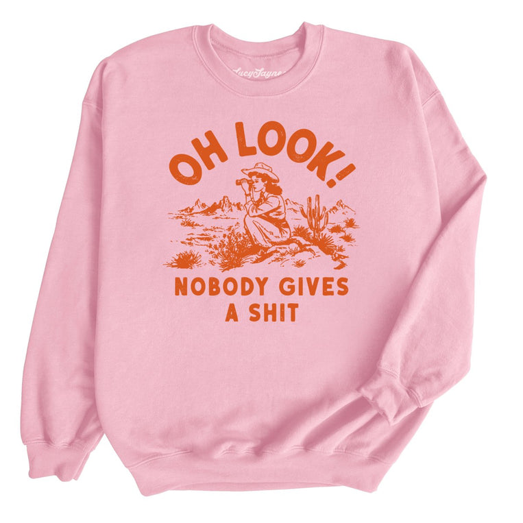 Oh Look Nobody Gives A Shit Graphic Sweatshirt - Light Pink