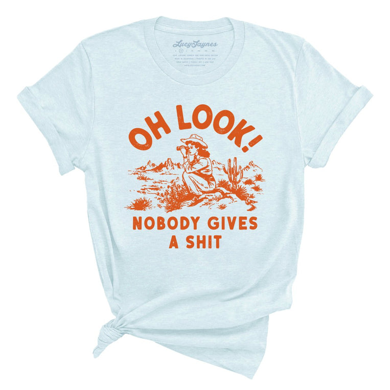 Oh Look Nobody Gives A Shit Graphic Tee - Heather Ice Blue