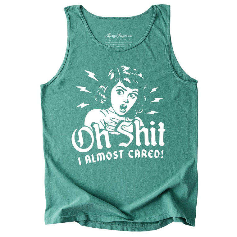 Oh Shit I Almost Cared Comfort Colors Graphic Tank Top - Light Green