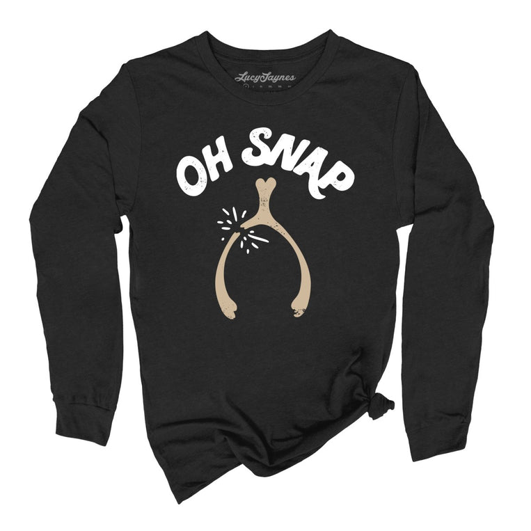 Oh Snap Wishbone Graphic Long Sleeve Tee - Black
