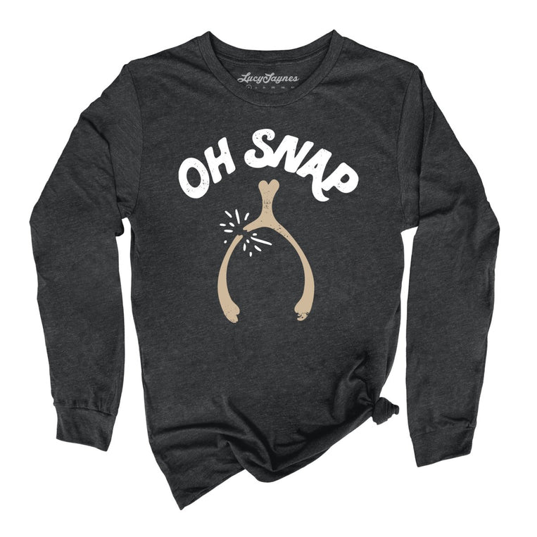 Oh Snap Wishbone Graphic Long Sleeve Tee - Dark Grey Heather